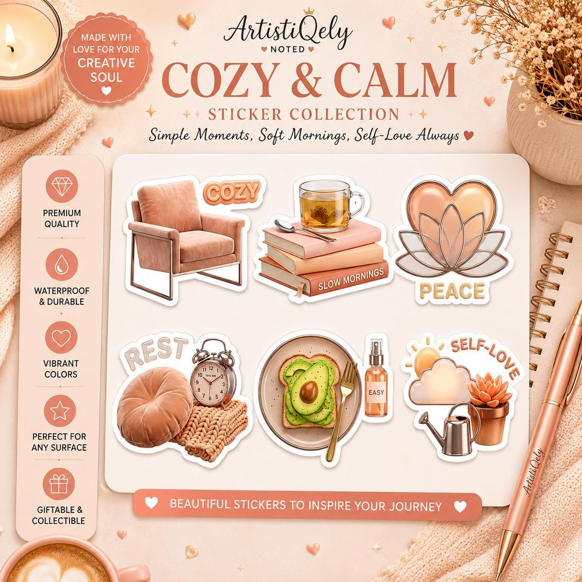 Peach Serenity Self-Care Vinyl| Cozy Wellness Planner Stickers | Soft Life Journal Decals | Spa & Relaxation Stickers