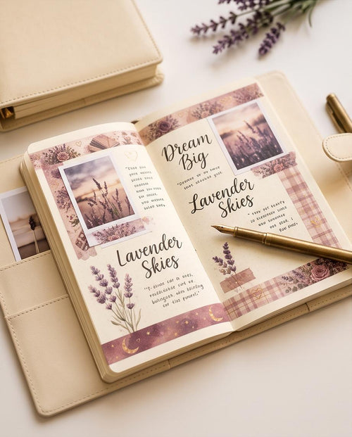 18 Lavender & Rose Cottage Washi Tape Sticker Set | Purple Floral Washi Strips | Planner Washi Stickers | Journal Borders