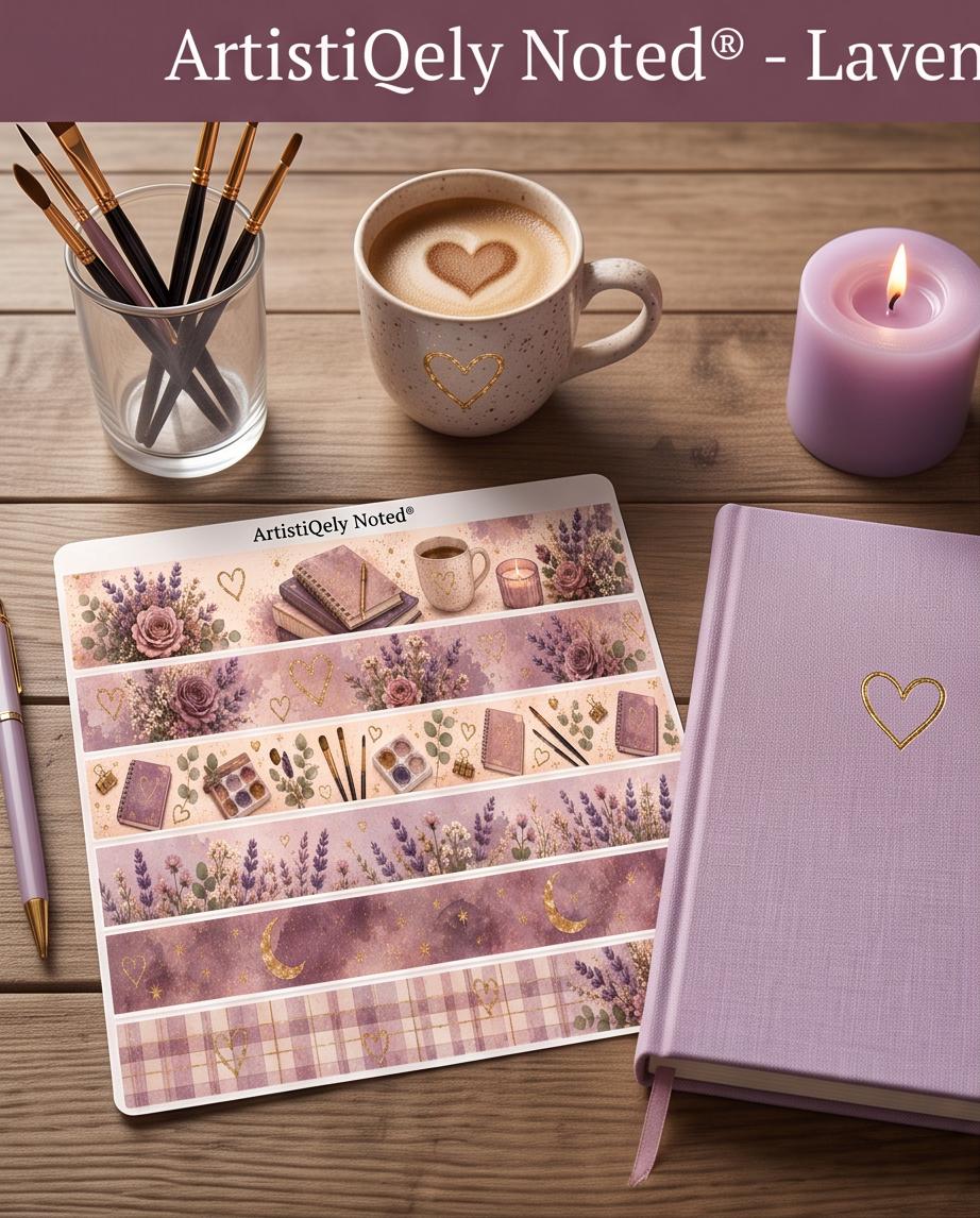 18 Lavender & Rose Cottage Washi Tape Sticker Set | Purple Floral Washi Strips | Planner Washi Stickers | Journal Borders