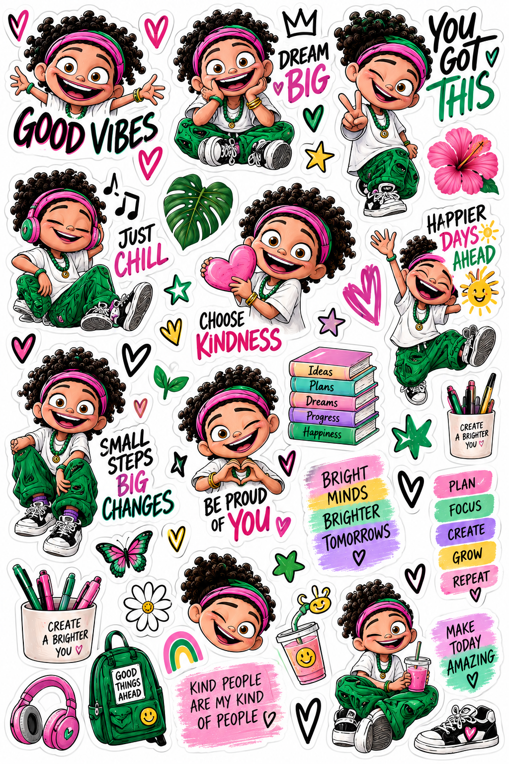 Joyful Vibes Affirmations original printed sticker sheet artwork