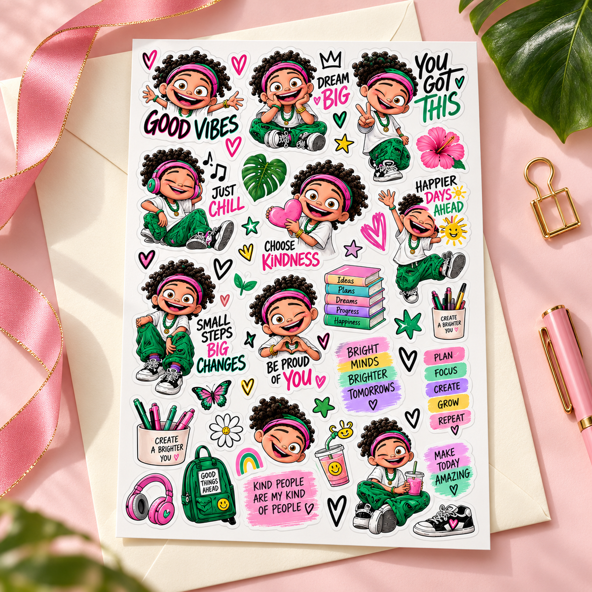 Joyful Vibes — gift luxury sticker sheet lifestyle mockup