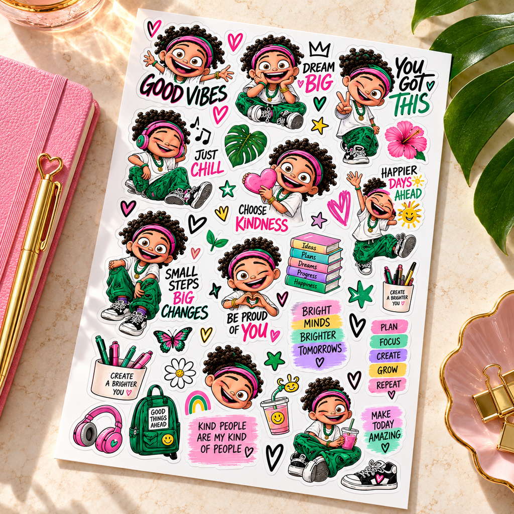 Joyful Vibes — hero luxury sticker sheet lifestyle mockup