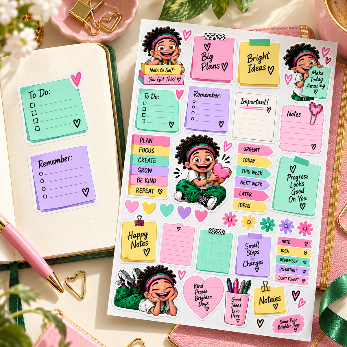Joyful Vibes — journal luxury sticker sheet lifestyle mockup