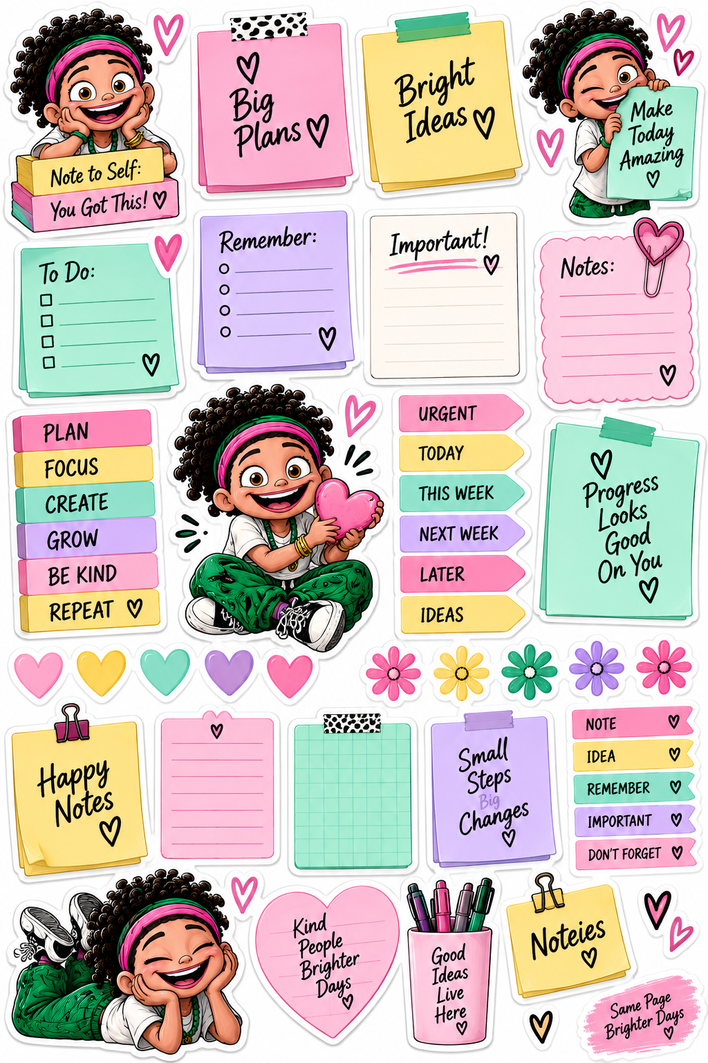 Joyful Vibes Planner Notes original printed sticker sheet artwork