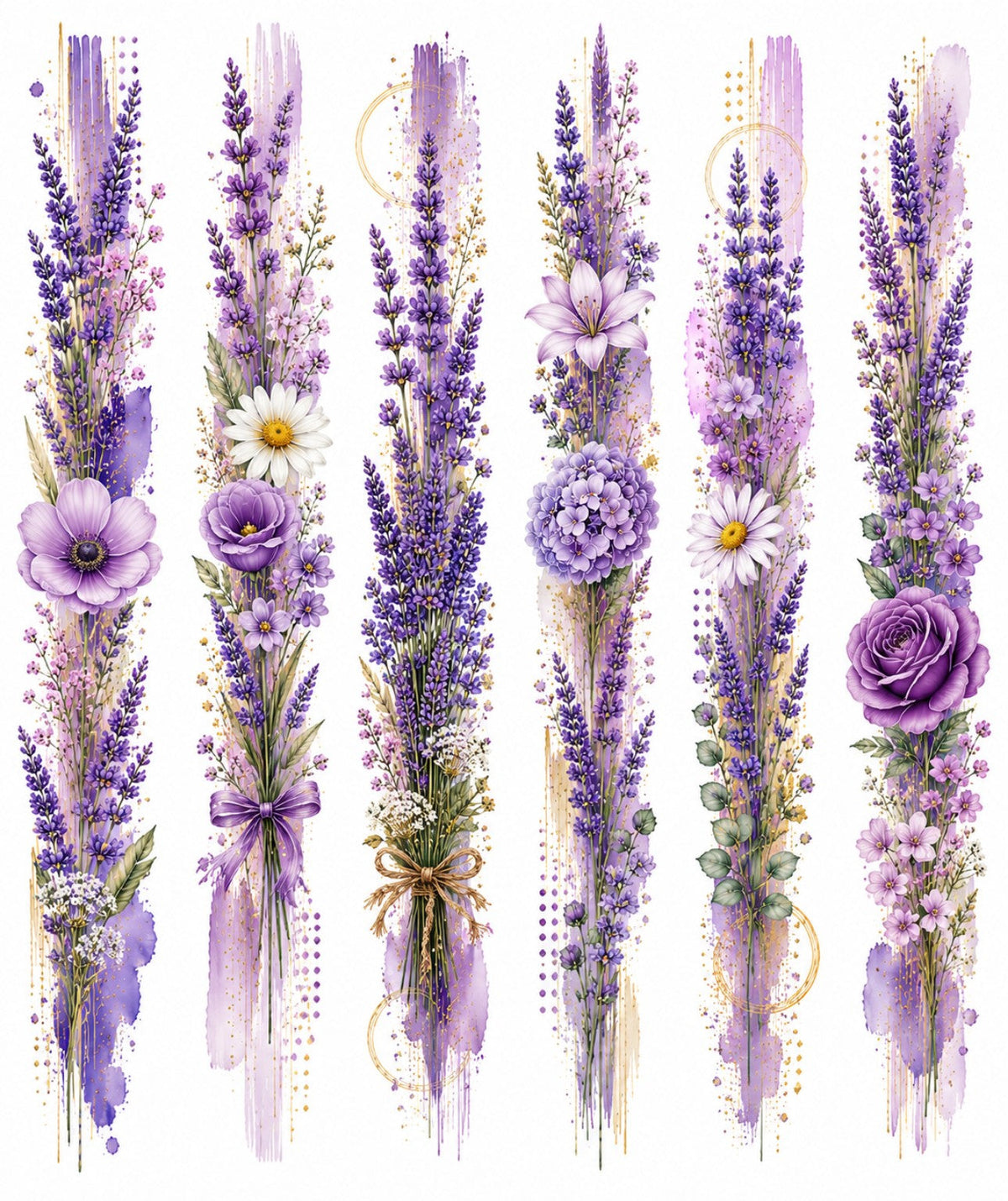 Lavender Blooms watercolour border sticker sheet design