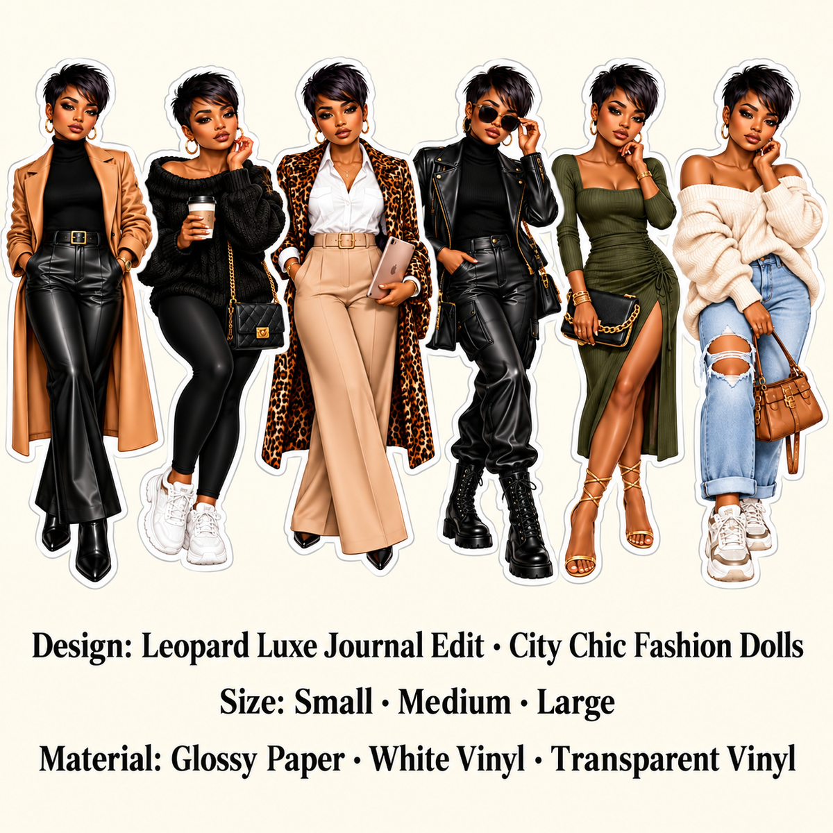 Leopard Luxe sticker collection design size and material options