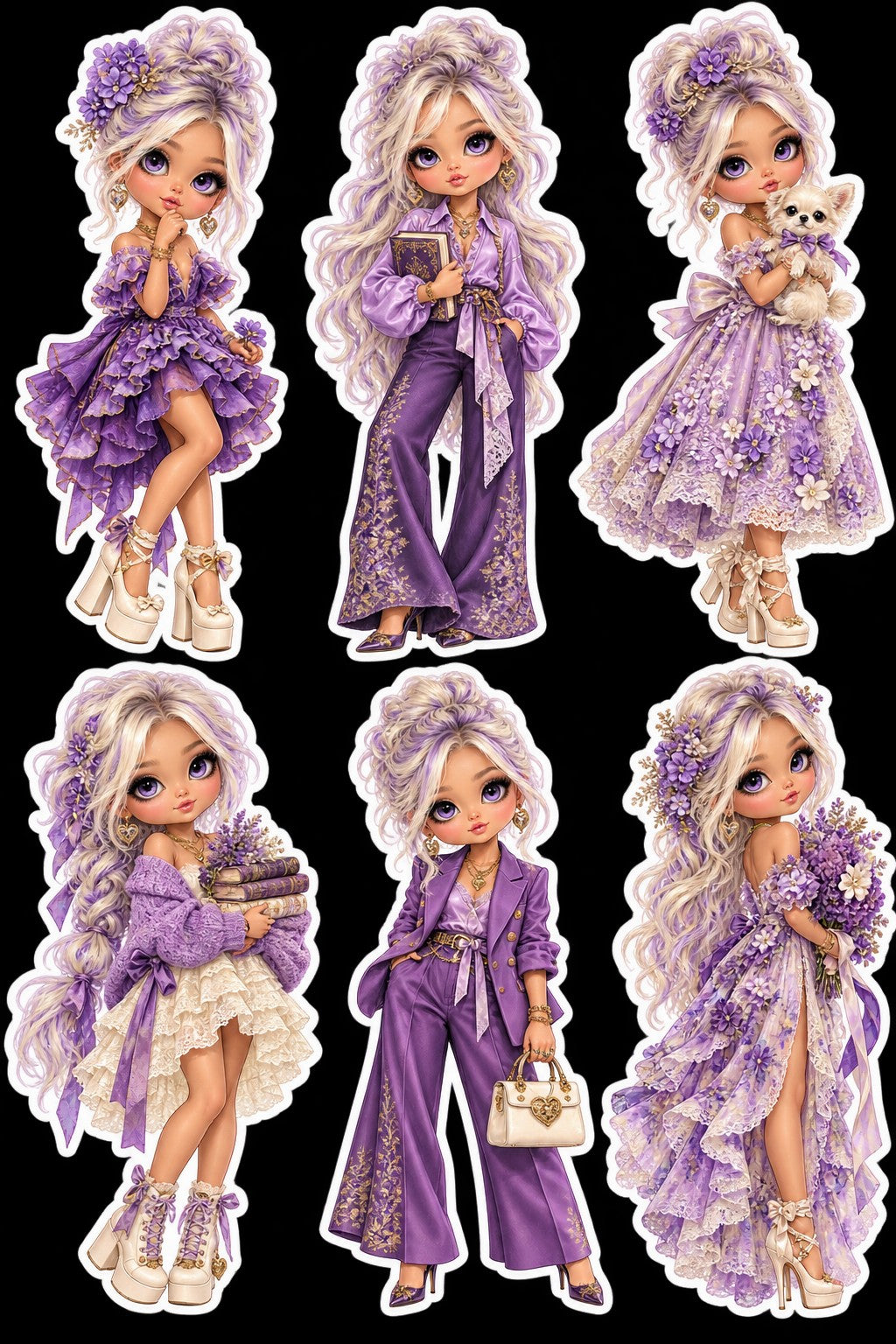 Original Enchanted Dolls six-doll sticker artwork