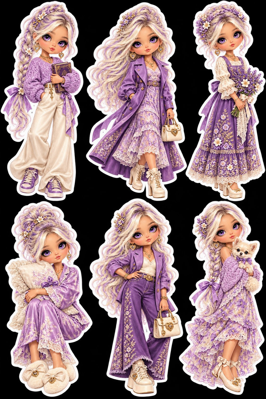 Original Dream Wardrobe six-doll sticker artwork