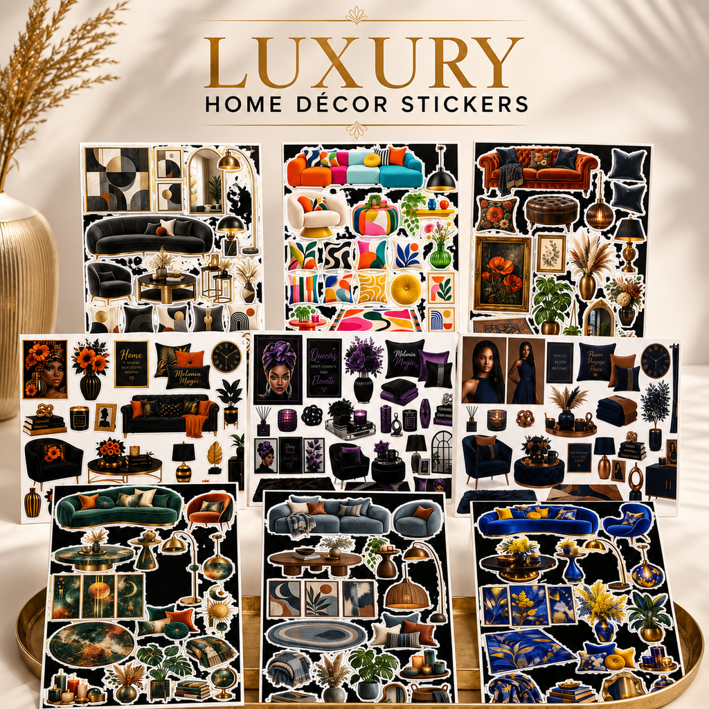 Luxury home decor sticker collection overview with multiple designs