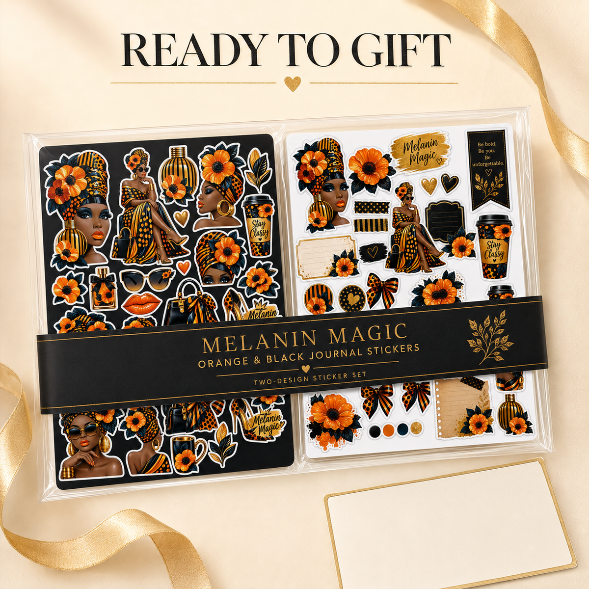 Two-design Melanin Magic sticker set in gift-ready presentation