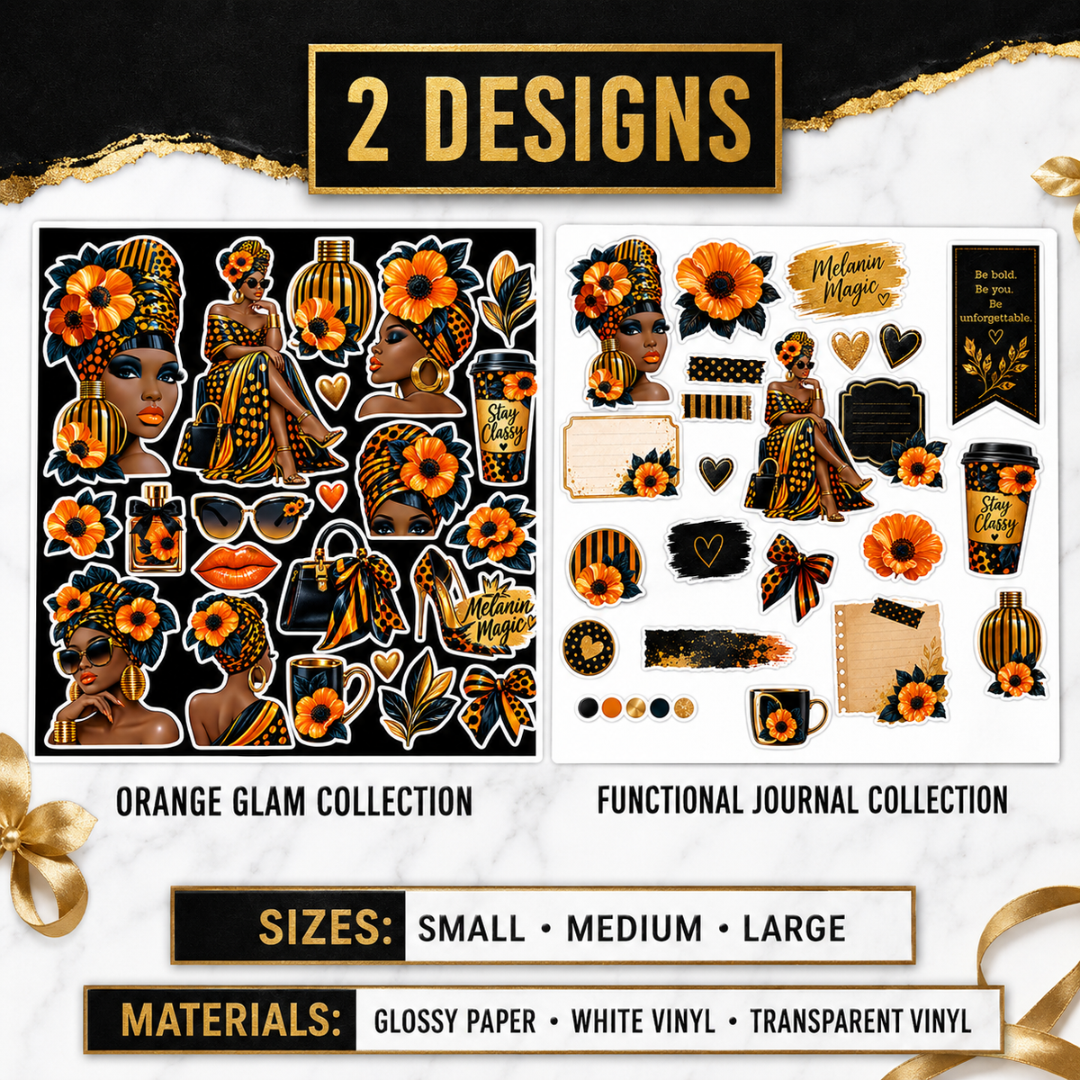 Guide to two designs, three sizes and three sticker materials