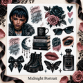 Midnight Steel – Journal Doll & Gothic Sticker Sheets — PORTRAIT luxury lifestyle sticker sheet mockup