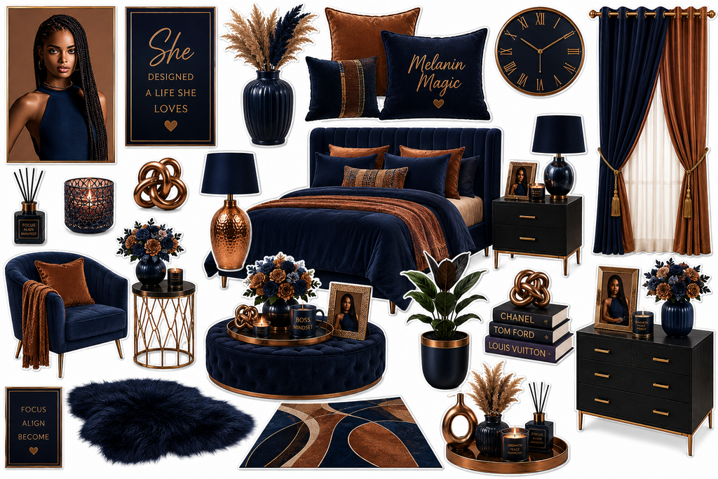 Navy Copper Melanin Magic home decor sticker sheet