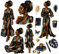 Navy and Gold Slim Elegance Black woman sticker sheet