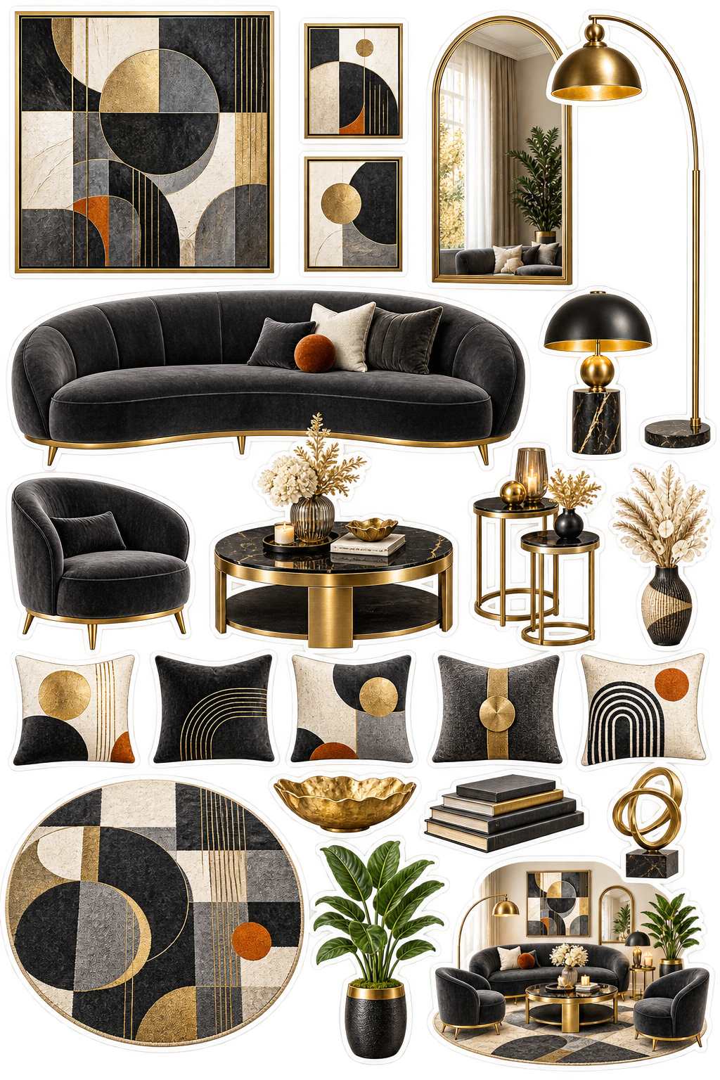 Noir and Gold Geometry home decor sticker sheet