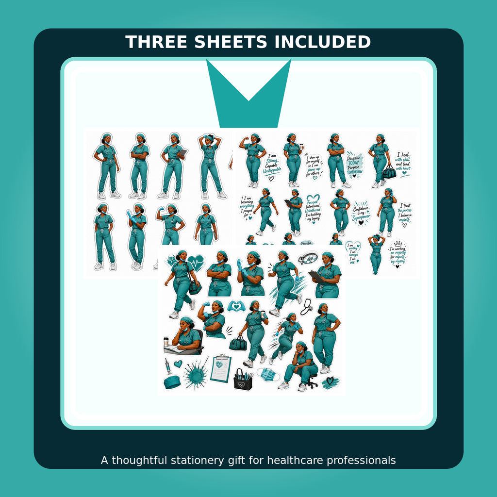 Three Nurse Power sticker sheets presented together as a coordinated set