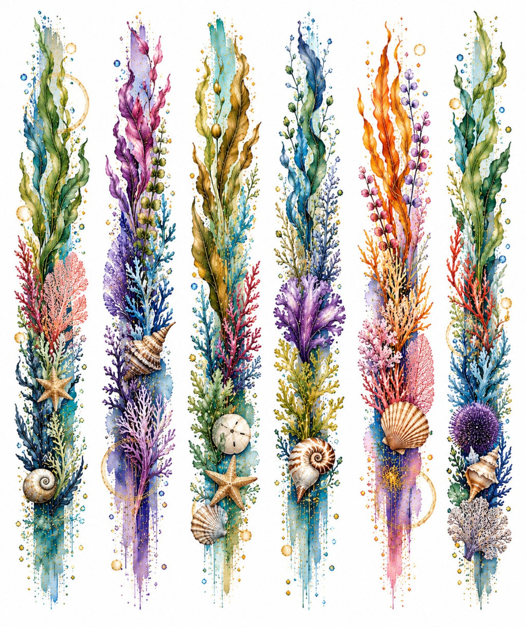 Ocean Coral watercolour border sticker sheet design