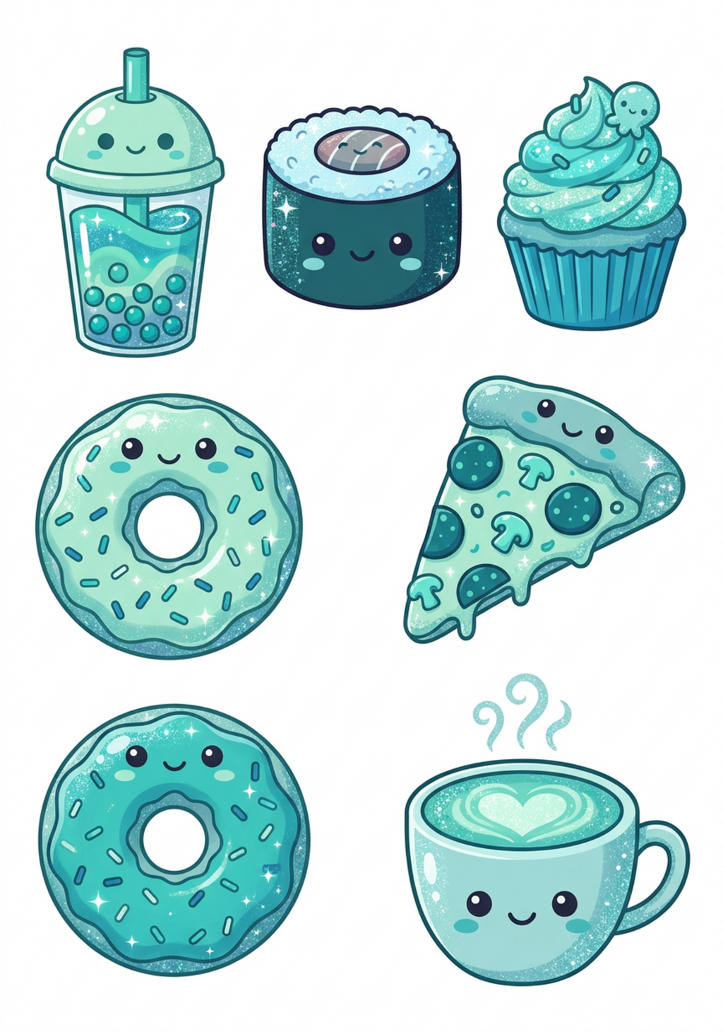 Cafe and Snacks original teal food and drink sticker artwork