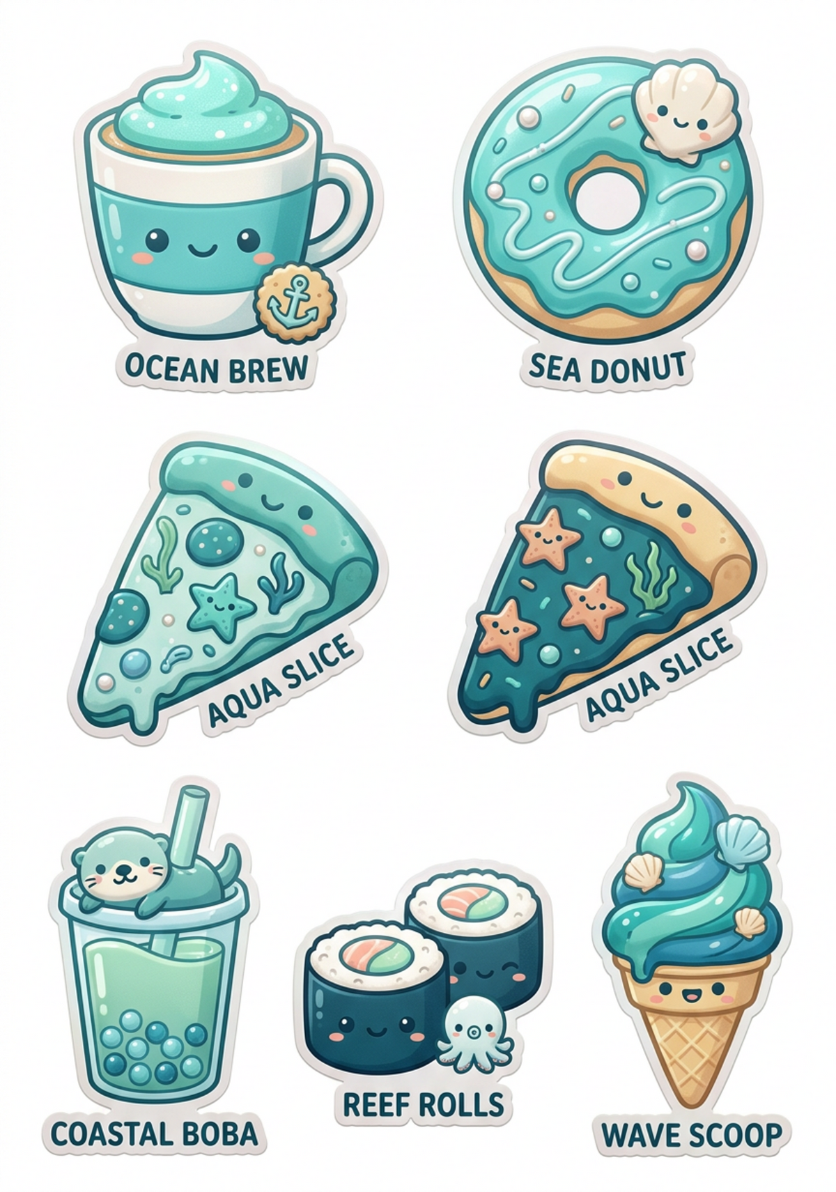 Coastal Snack Labels original teal food and drink sticker artwork