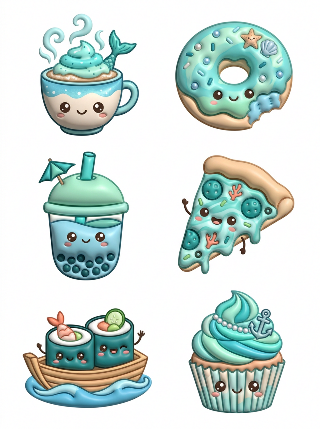 Cozy Bites original teal food and drink sticker artwork