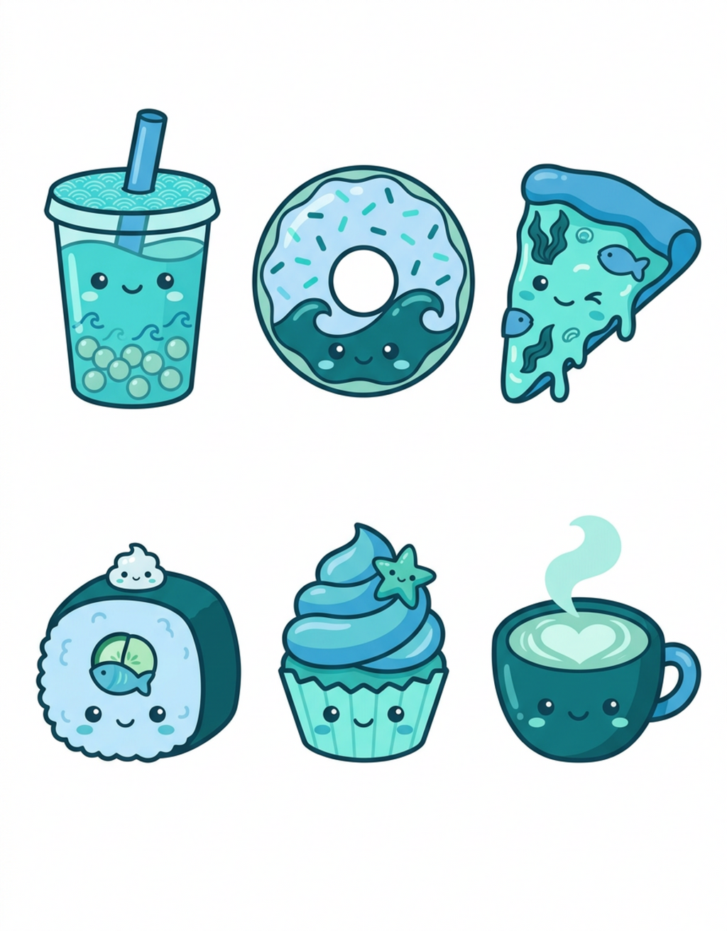 Cute Cafe Icons original teal food and drink sticker artwork