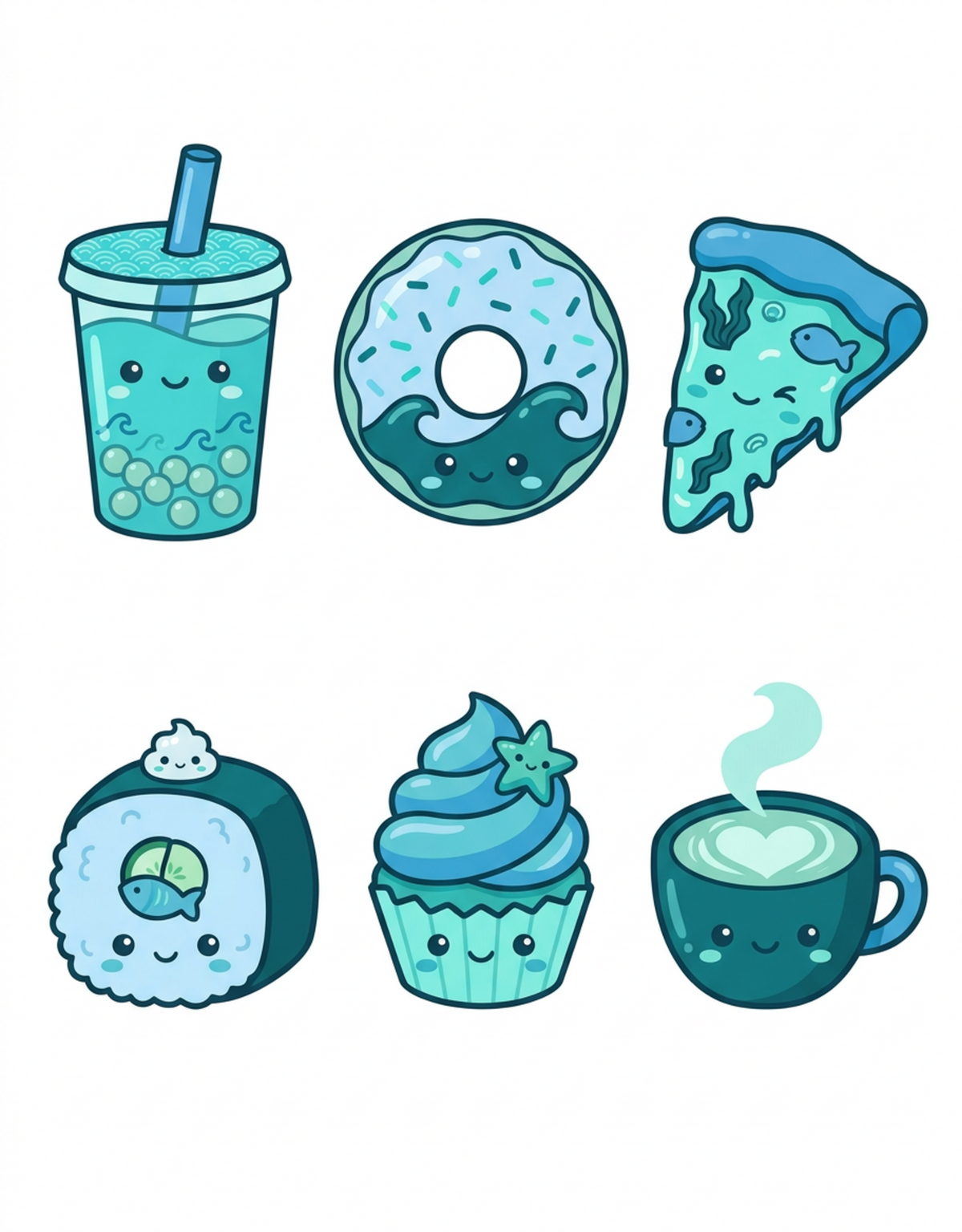 Cute Cafe Icons original teal food and drink sticker artwork