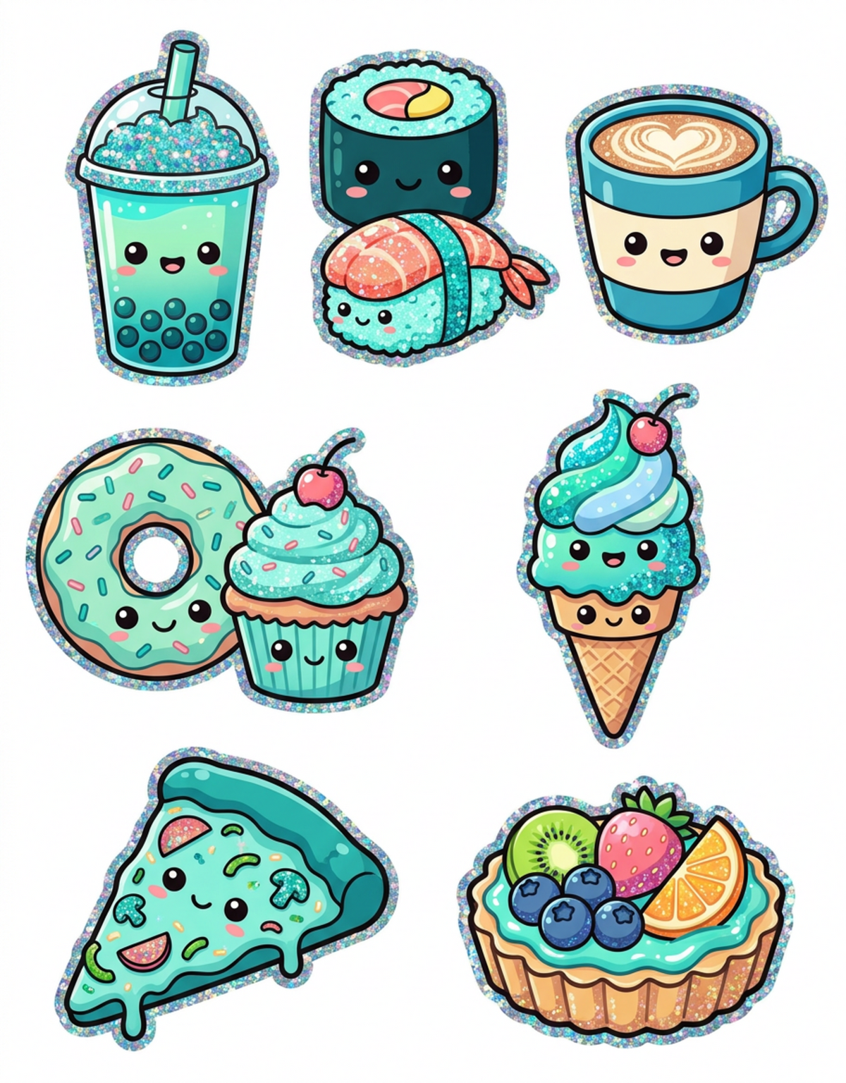 Dessert Party original teal food and drink sticker artwork