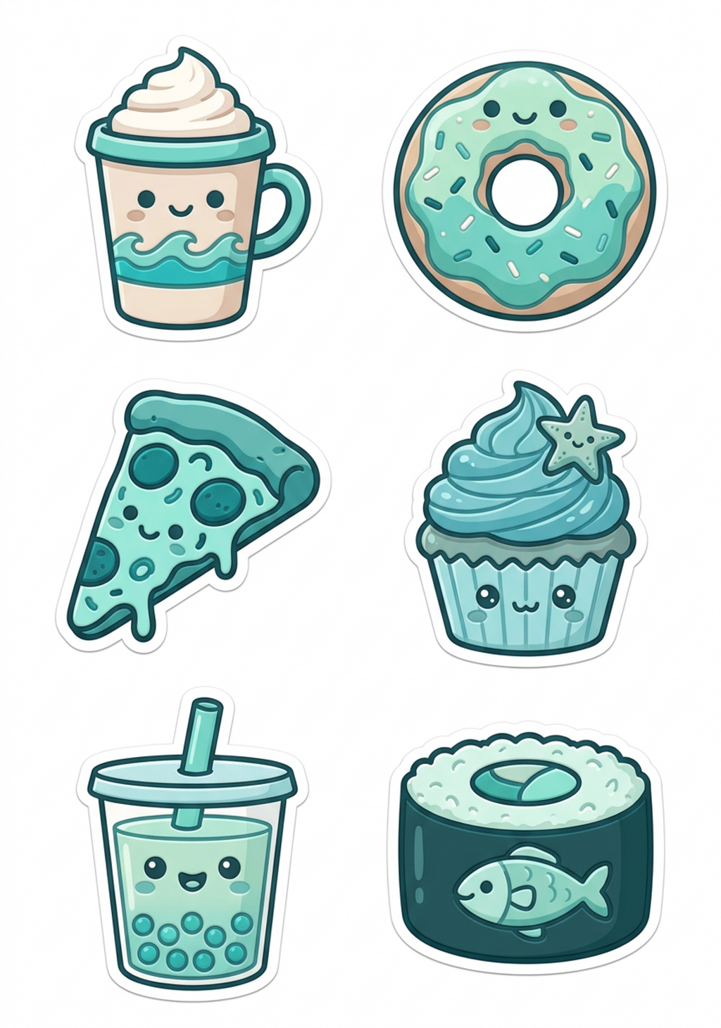 Mint Snack Icons original teal food and drink sticker artwork