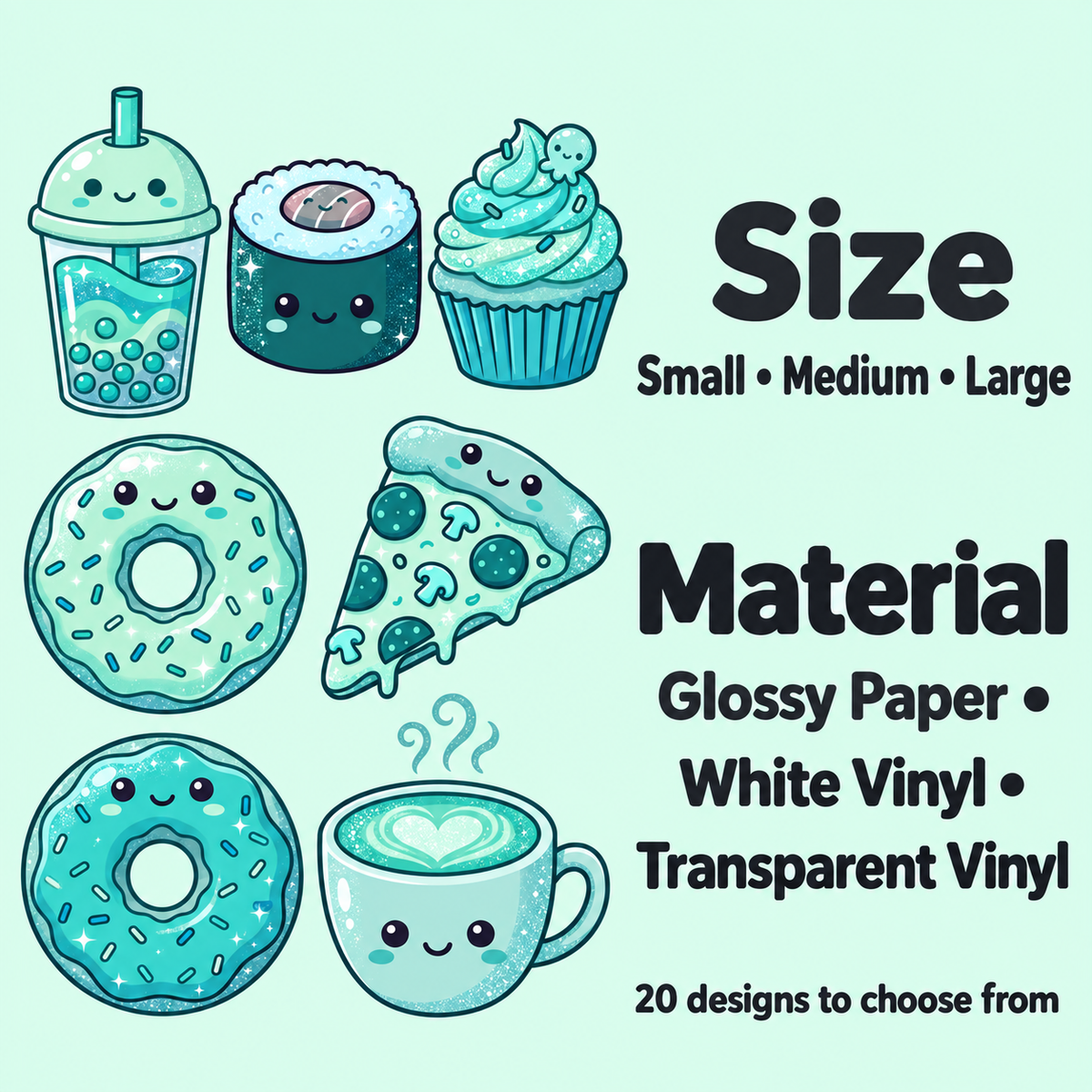 Sticker collection options guide for sizes and materials