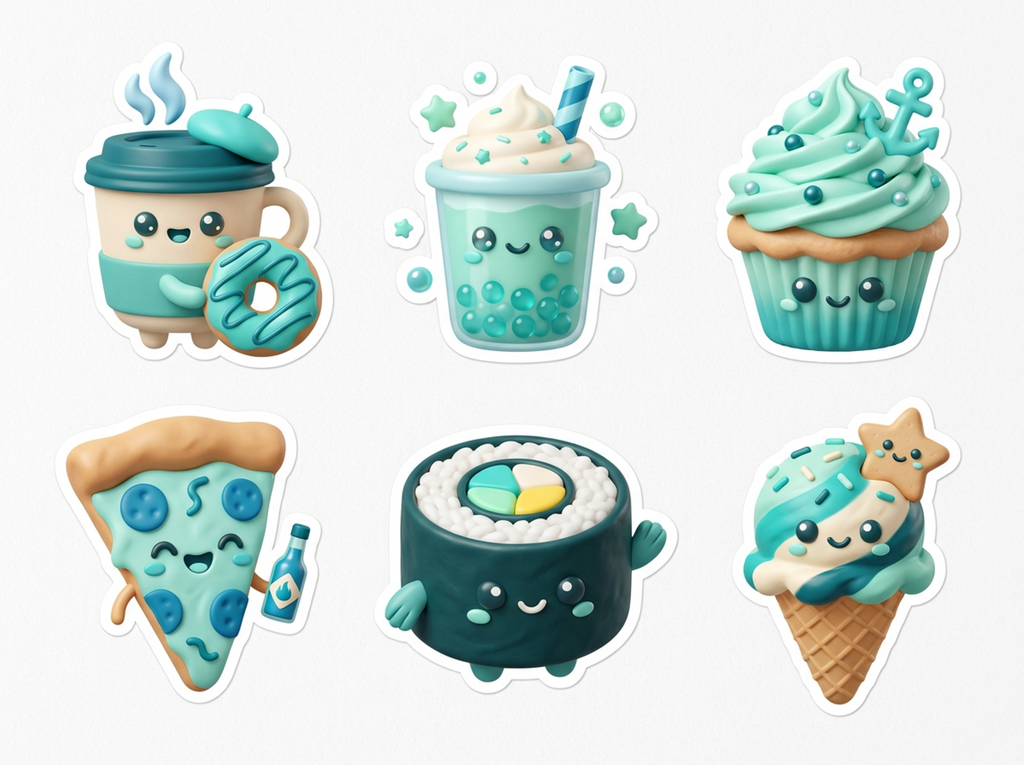Pastel Snack Mix original teal food and drink sticker artwork