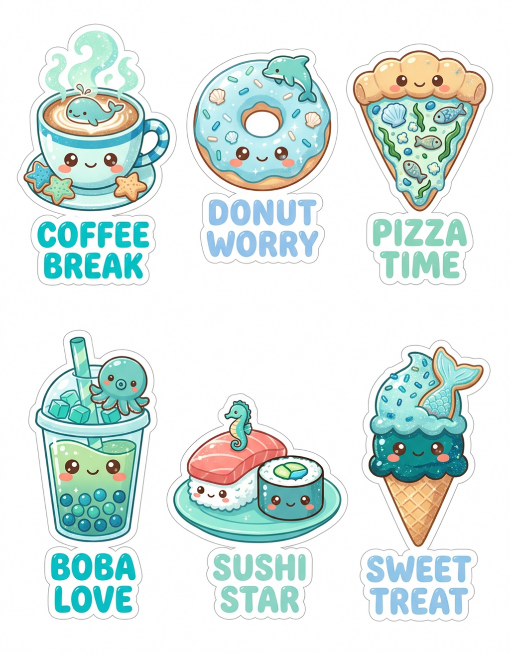 Snack Time Phrases original teal food and drink sticker artwork