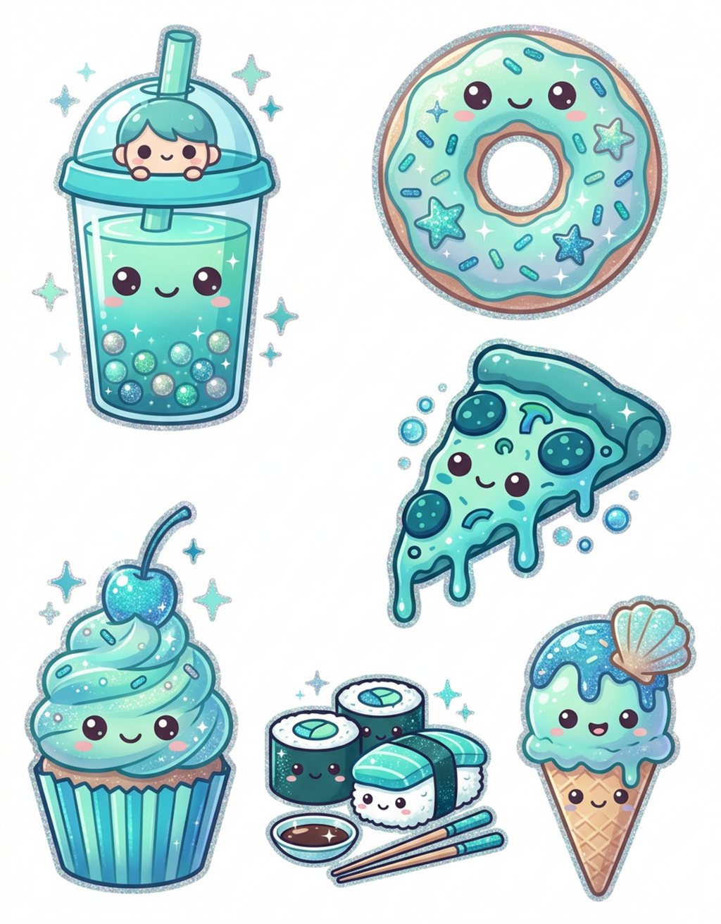 Sparkle Treats original teal food and drink sticker artwork