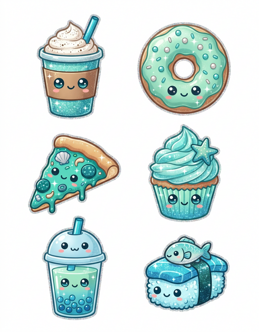 Sweet Treat Sampler original teal food and drink sticker artwork