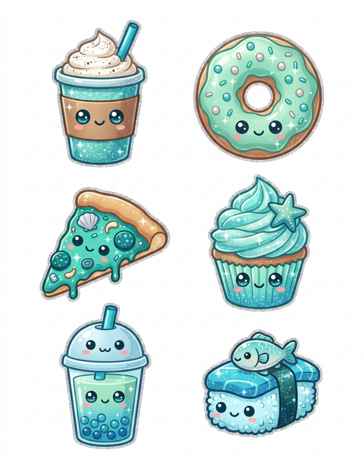 Sweet Treat Sampler original teal food and drink sticker artwork