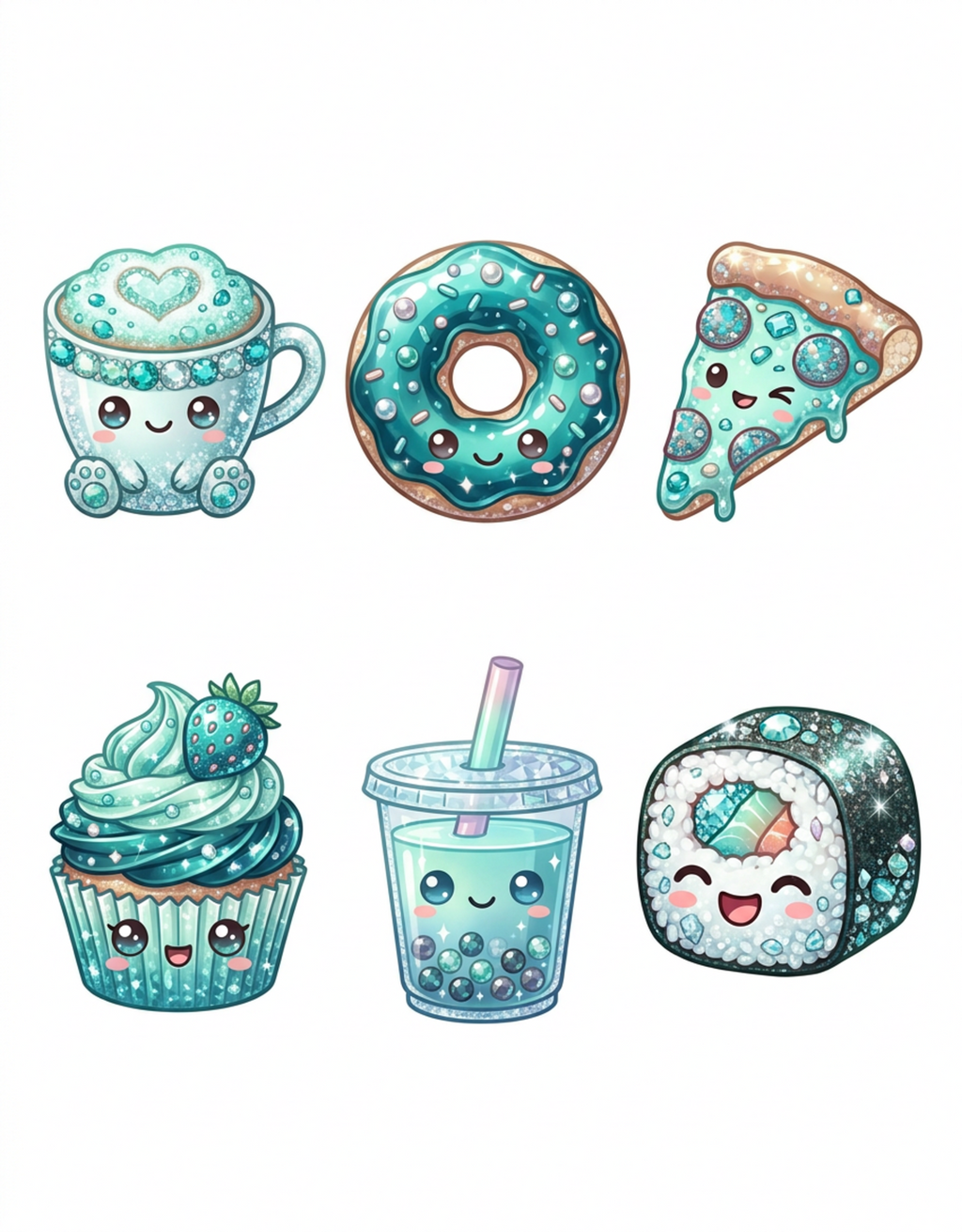 Teal Favourites original teal food and drink sticker artwork