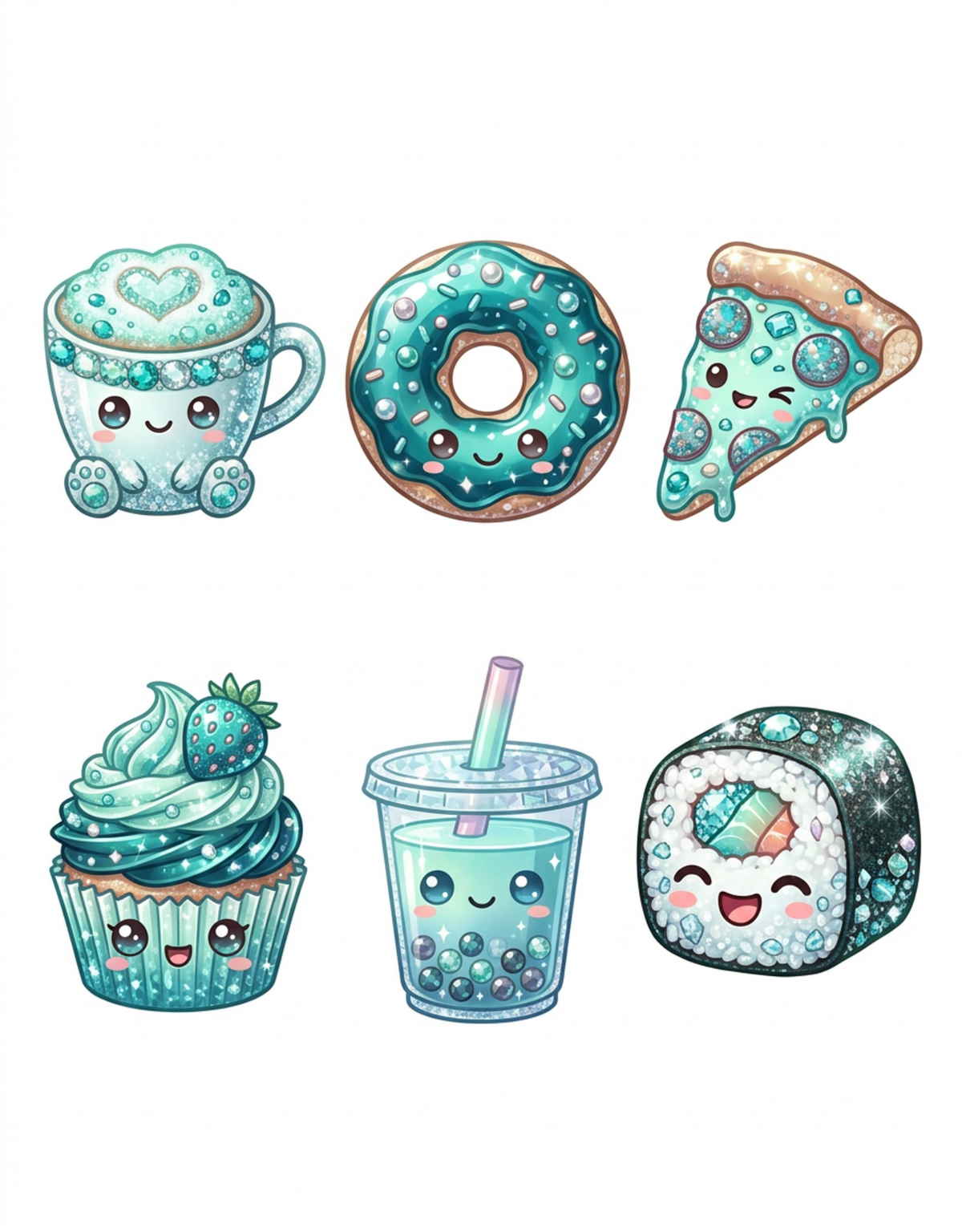 Teal Favourites original teal food and drink sticker artwork