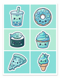 Teal Treat Grid original teal food and drink sticker artwork