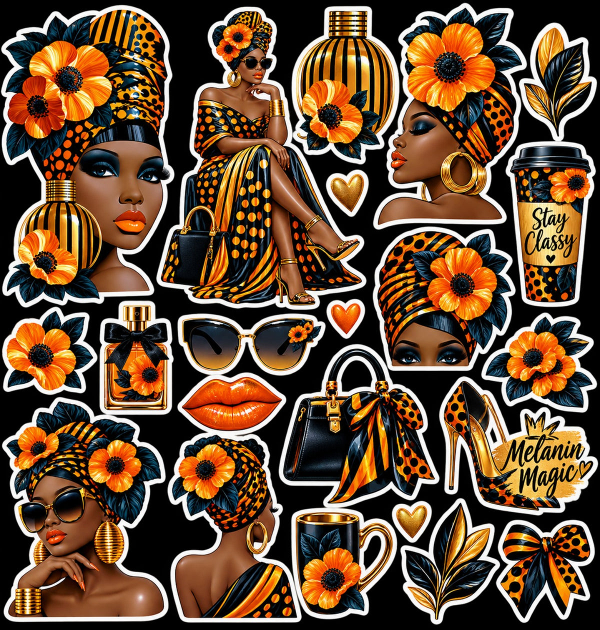 Original Orange Glam Collection sticker sheet artwork