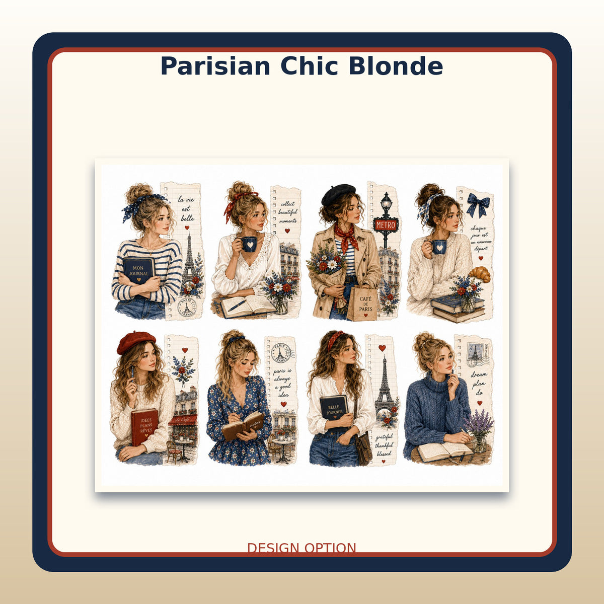 Parisian Chic Blonde design option sticker sheet