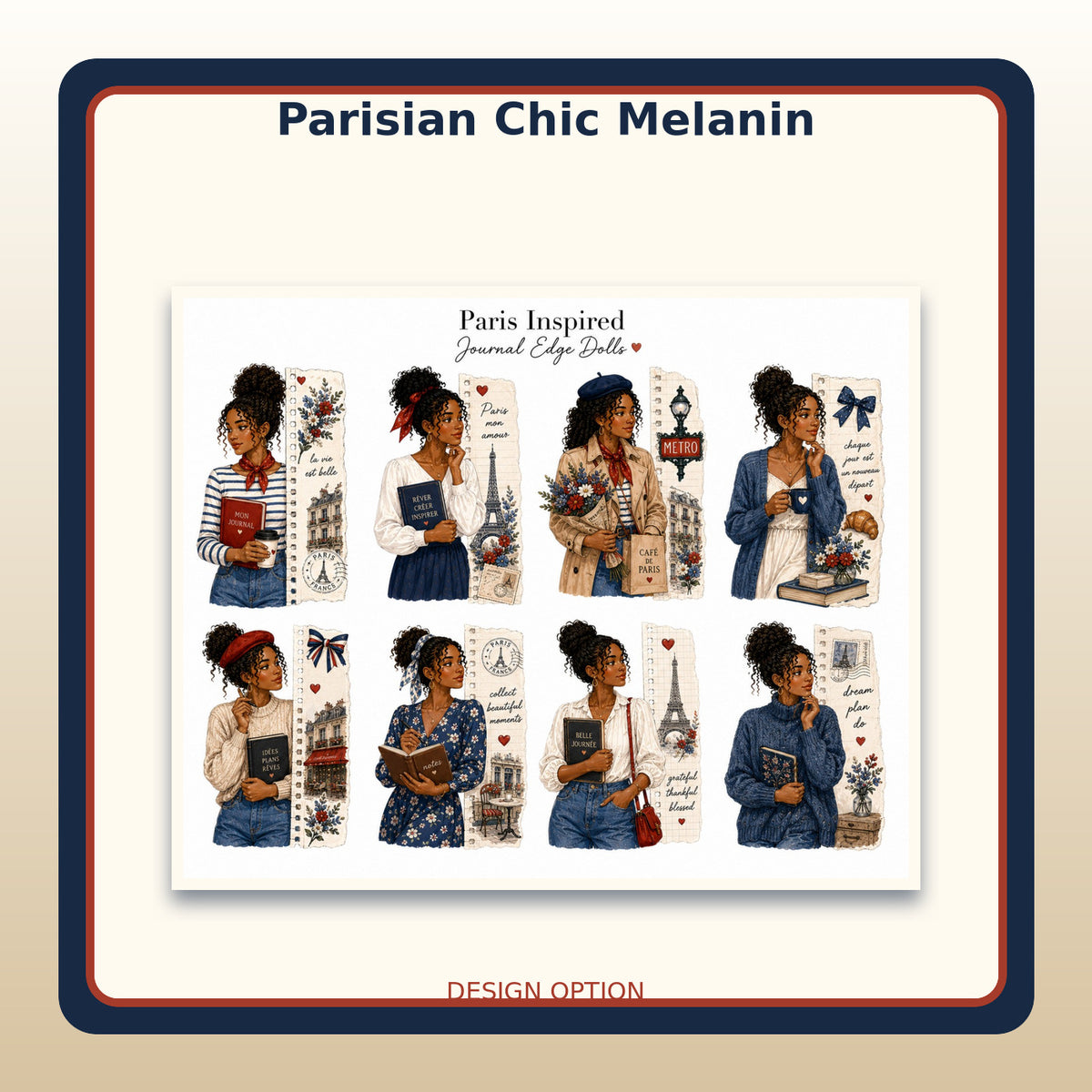 Parisian Chic Melanin design option sticker sheet