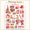 Parisian Icons medium sticker sheet design with Eiffel Tower, flowers, stationery and pink accessories