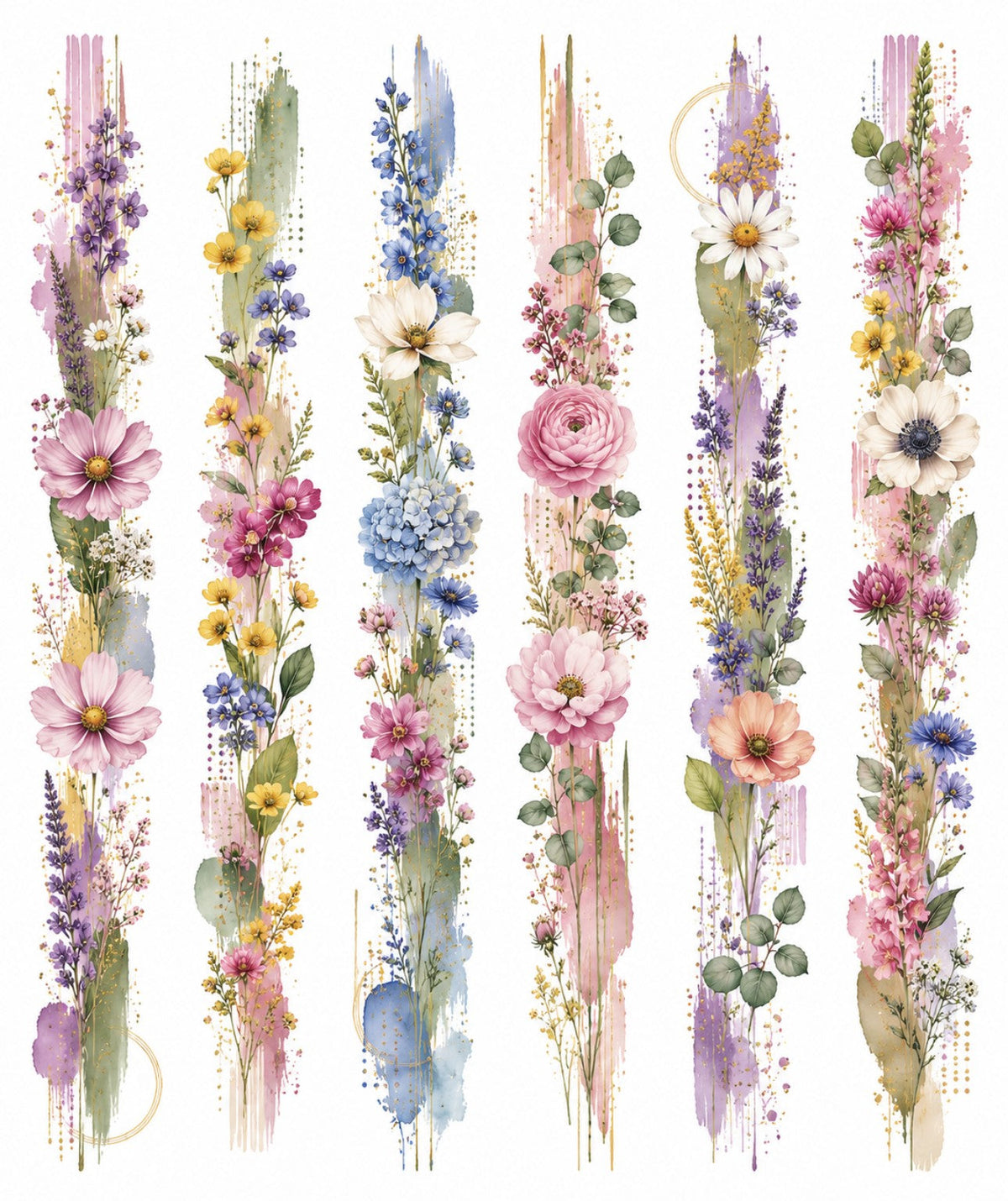 Pastel Wildflowers watercolour border sticker sheet design