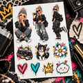Platinum Rebel Pop die-cut sticker sheet on an edgy black street-art desk