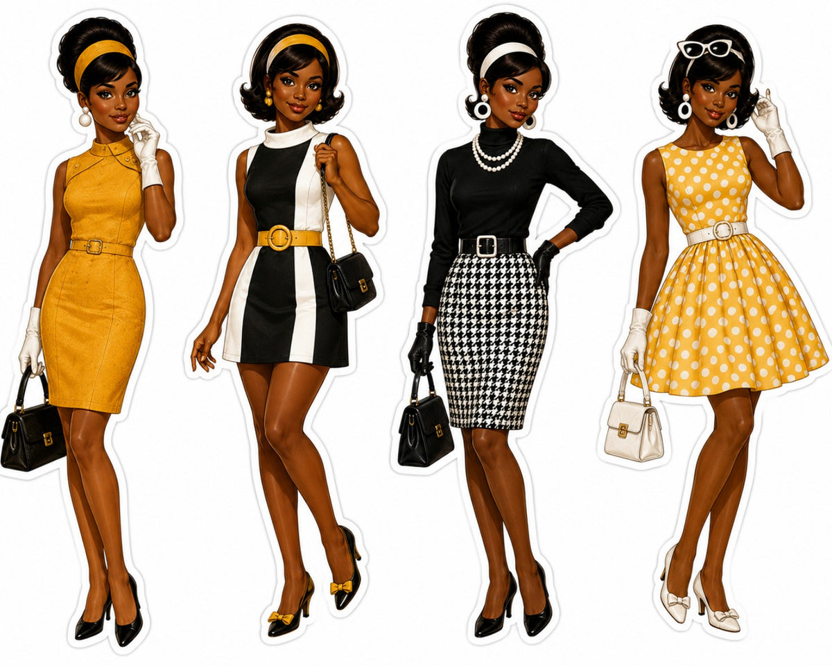 Retro Black Woman Style 1960s fashion sticker sheet