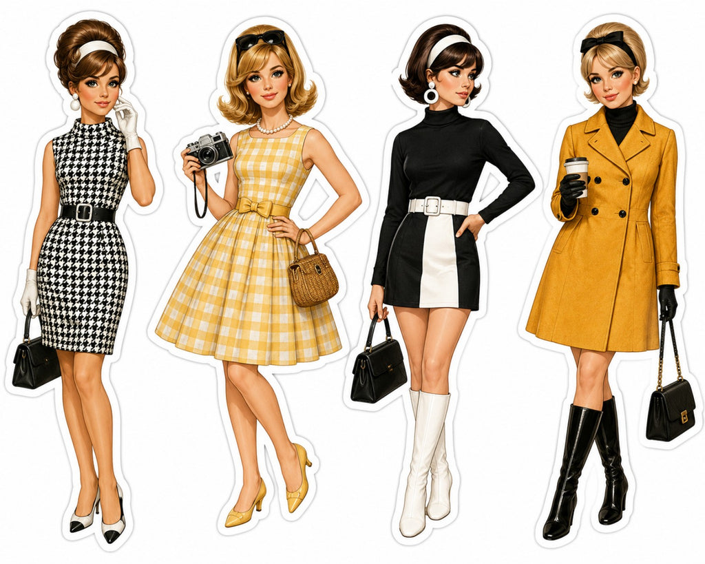 Retro Blonde Style 1960s fashion woman sticker sheet
