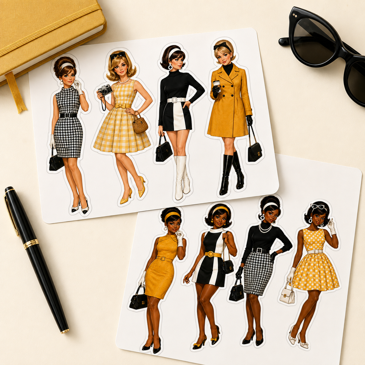 Retro Blonde and Black Woman fashion sticker sheets hero