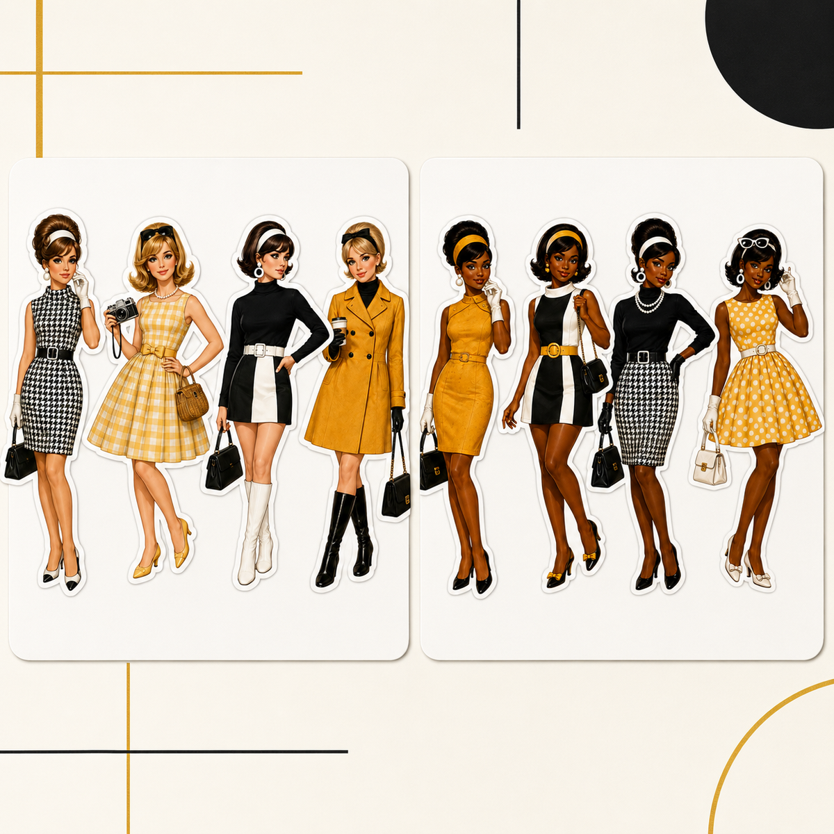 Retro Blonde Style and Retro Black Woman Style sticker designs
