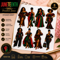 Juneteenth sticker sheet with Black Girl Magic vinyl decals featuring Afro Queen fashion doll designs, waterproof for laptops and tumblers.