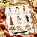 Sisterlocks Bridal nine-design sticker sheet styled with ivory roses, rust satin ribbon and gold pen on marble