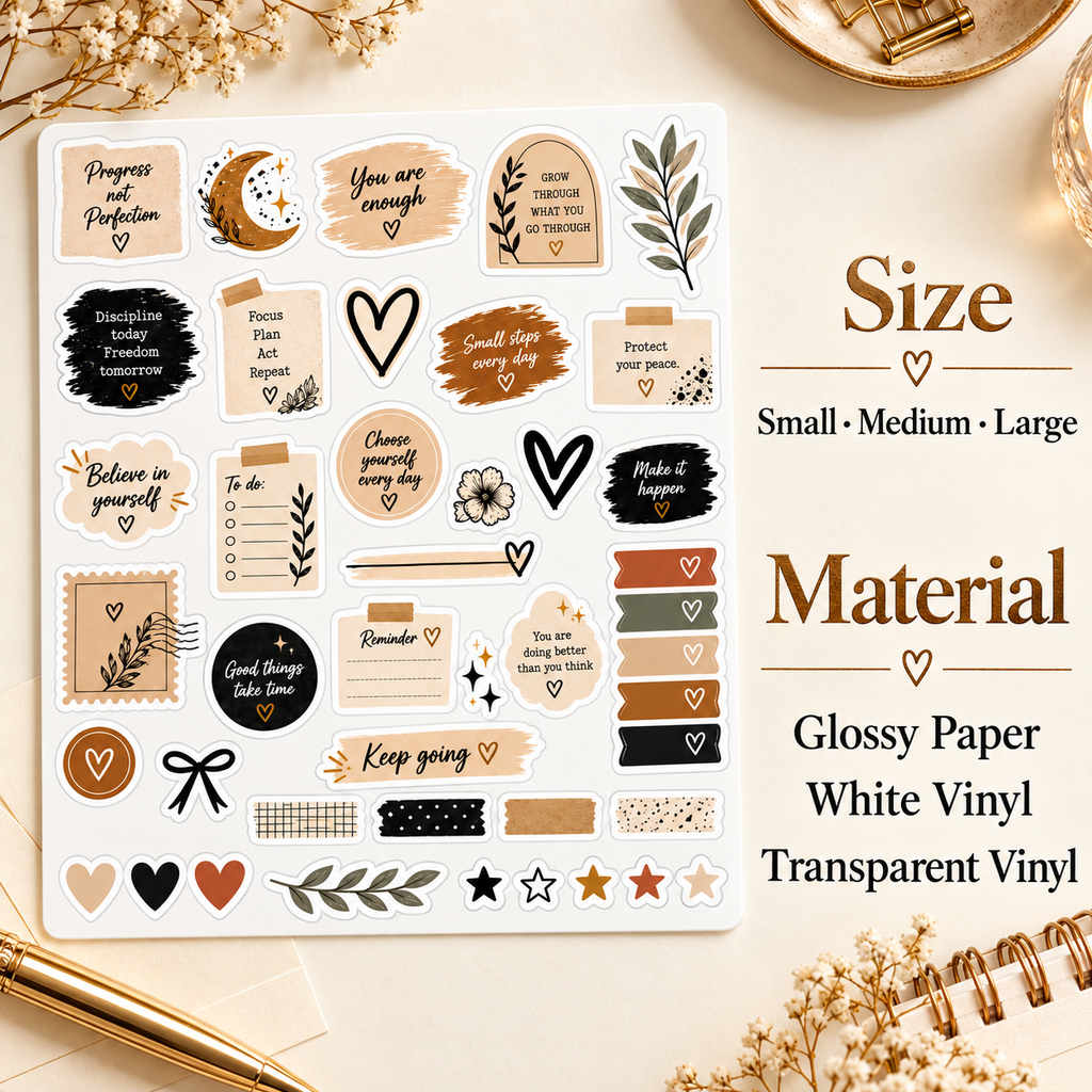 Start Inking option guide sticker product photograph in cream, black and terracotta